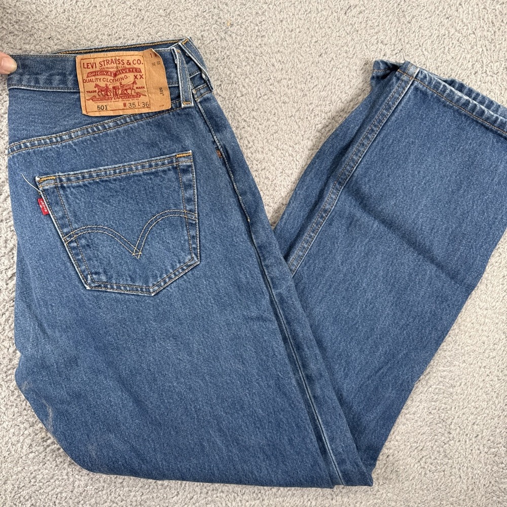 Vintage Levis 501 Jeans Mens 35x36 (33x32) Blue Button Fly Straight Leg Y2K